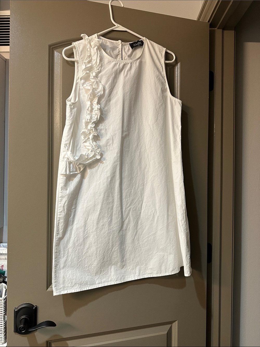 Sleeveless White Ruffle-Trim Mini Dress